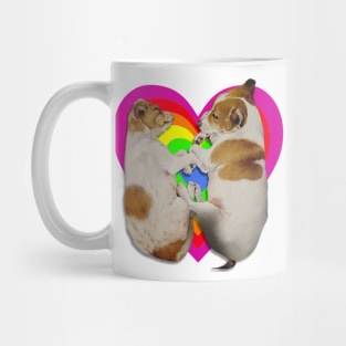 Super cute Jack Russell terriers sleeping on a rainbow heart Mug